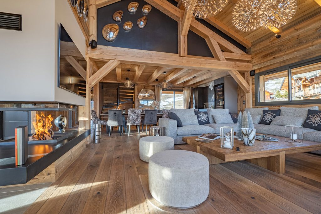 Location chalet luxe Alpe d'huez salon